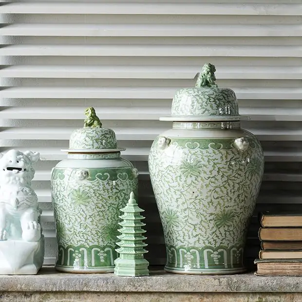 Jingdezhen Hand Painted Lidded Temple Jar | Antique Farmhouse