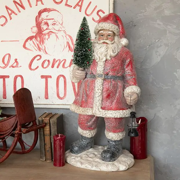 Jolly Santa With Lantern Figurine | Antique Farmhouse