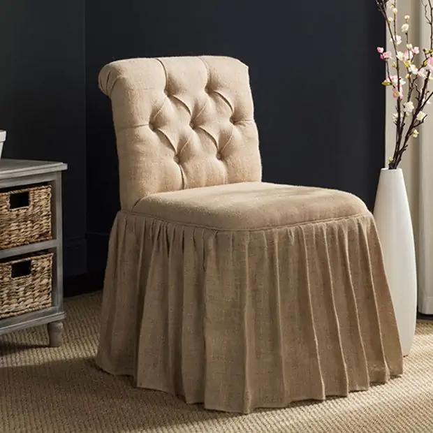 Jute Upholstered Vanity Chair Antique Farmhouse