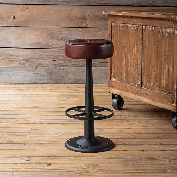 Leather Upholstered Backless Bar Stool Antique Farmhouse