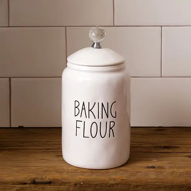 Lidded Countertop Baking Flour Canister Antique Farmhouse