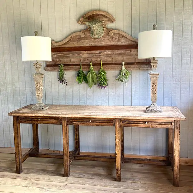 Long Primitive Wood Console Table Antique Farmhouse