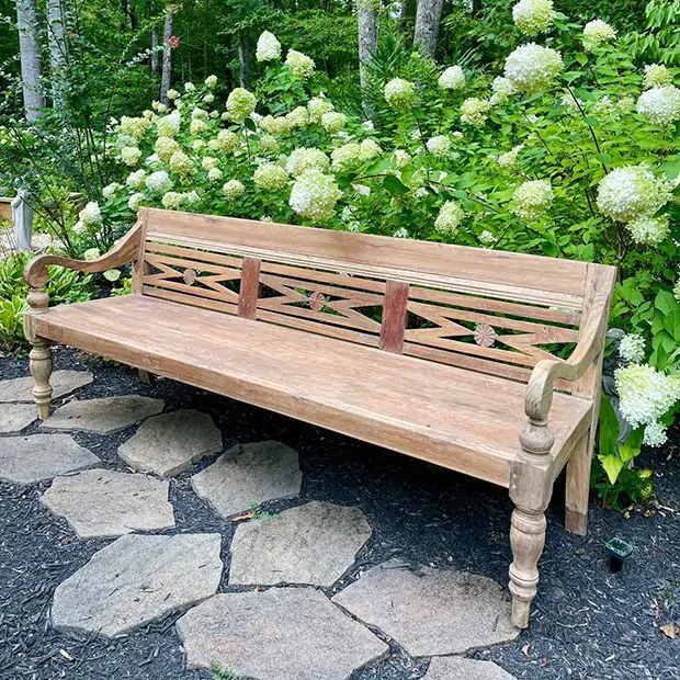 Long Teak Wood Outdoor Bench Antique Farmhouse
