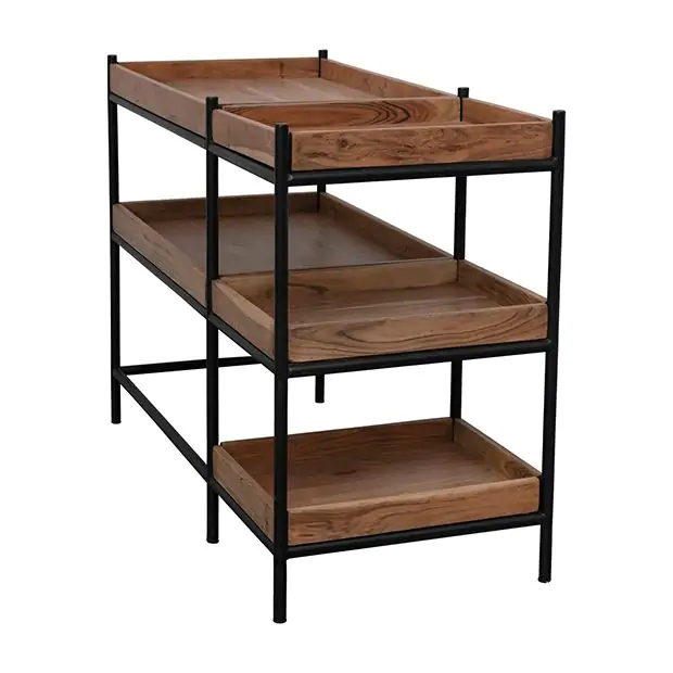 Mango Wood and Metal Console Table with Shelves