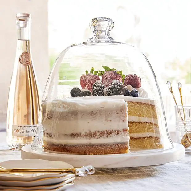 Marble Cake Plate and Glass Dome Set Antique Farmhouse
