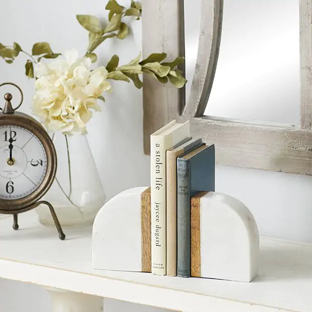 Marble With Wood Bookends | Antique Farmhouse