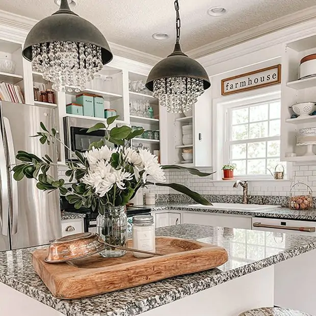 Metal chandelier with glass crystals top