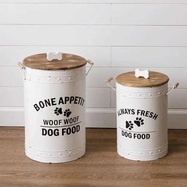 Metal Dog Food Storage Container Set of 2 Antique Farmhouse
