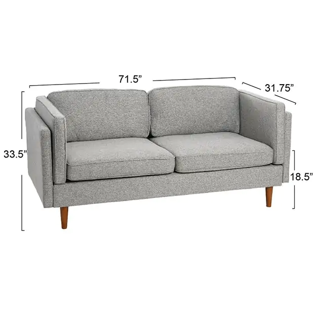 Atley Modern Upholstered High Sided Sofa with Solid Wood Legs Mid Century Grey