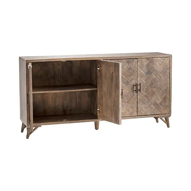 Crestview Bengal Manor Mango Wood 4 Door Heringbone Pattern Sideboard