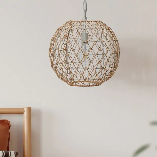 Natural Paper Rope Globe Pendant Light Antique Farmhouse