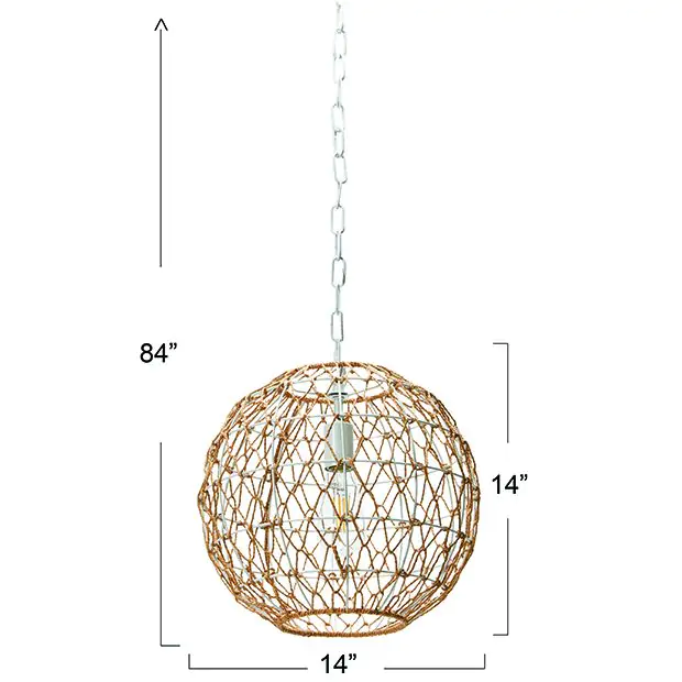 Natural Paper Rope Globe Pendant Light Antique Farmhouse