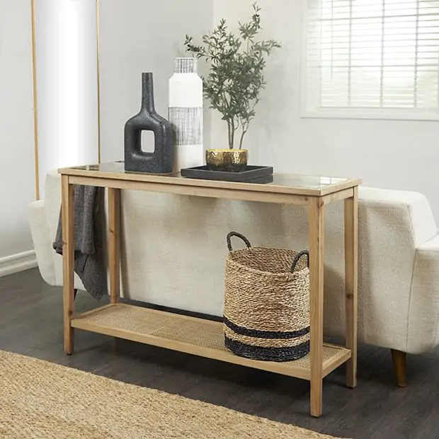 Natural Wood 1 Shelf Slim Console Antique Farmhouse
