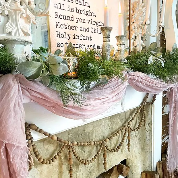 Natural Wood Bead Swag Garland Antique Farmhouse