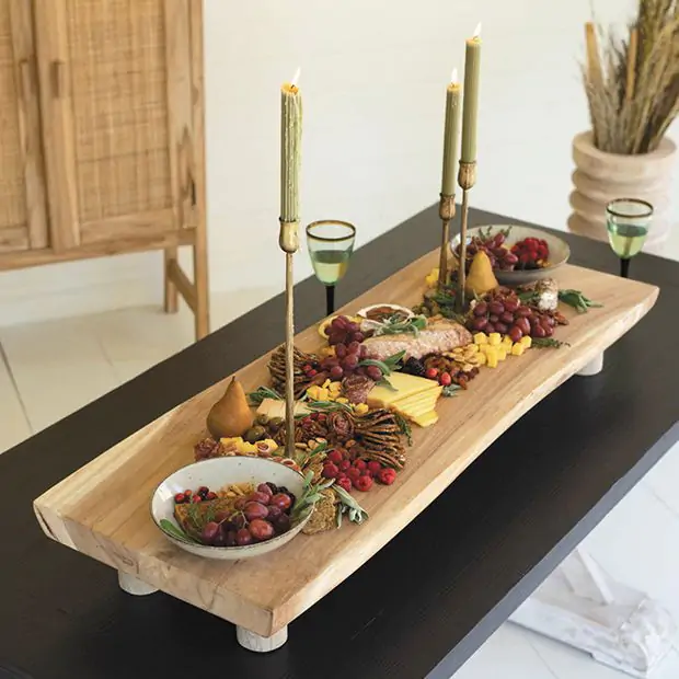 Natural Wood Footed Charcuterie Board Centerpiece Antique Farmhouse