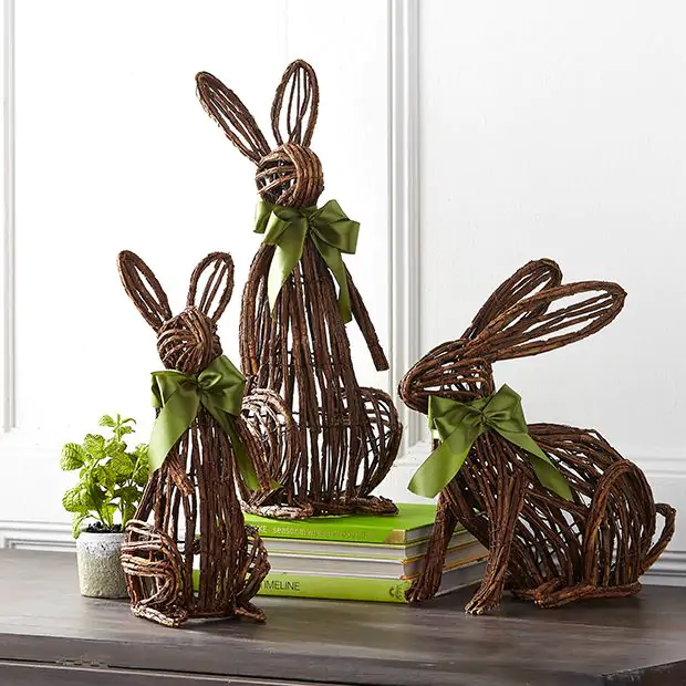 Open Vine Bunny With Green Bow | Antique Farmhouse