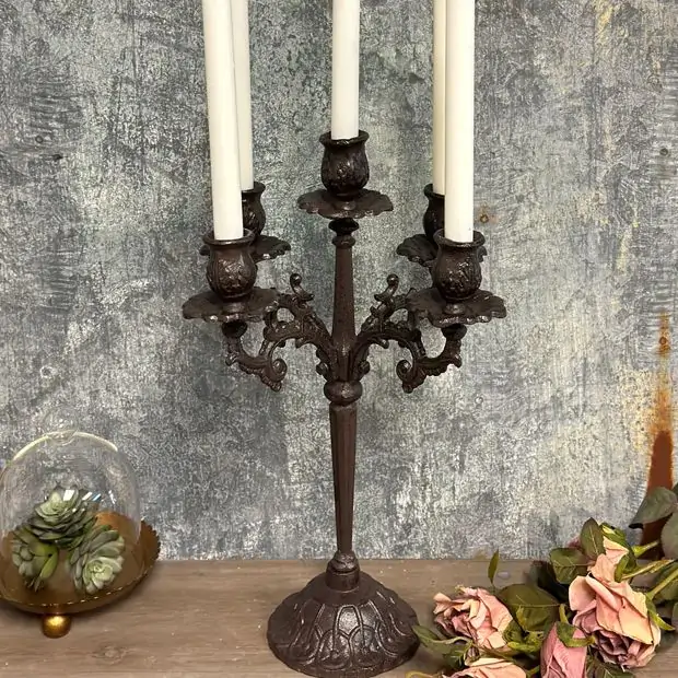 Antique Farmhouse Cast Iron Candelabra