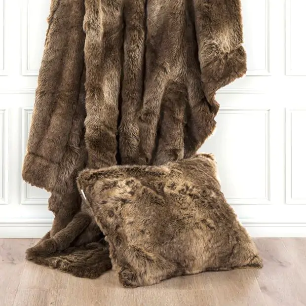 Oversized Faux Wolf Fur Throw Pillow Antique Farmhouse