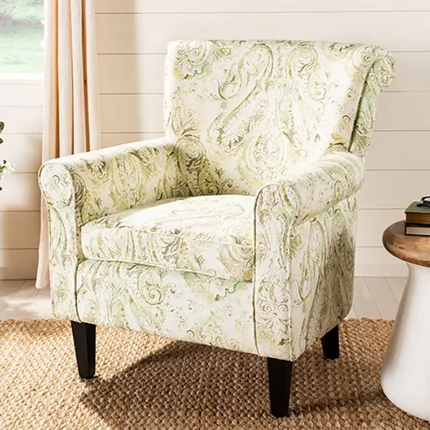 Paisley Print Roll Arm Chair Antique Farmhouse