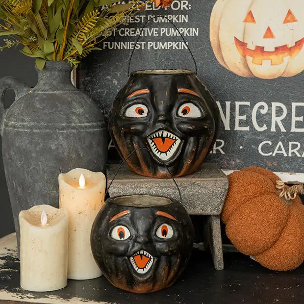 Paper Mache Black Pumpkin Choir Boy | Antique Farmhouse