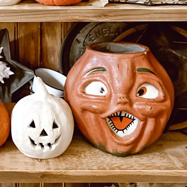 Paper Mache Orange Pumpkin Choir Boy 5 Inch | Antique Farmhouse