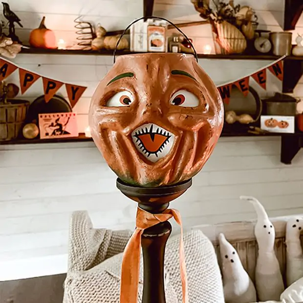 Paper Mache Orange Pumpkin Choir Boy 7 Inch | Antique Farmhouse