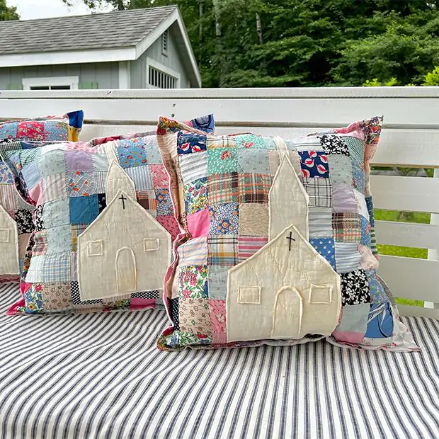 Patchwork Church Accent Pillow | Antique Farmhouse