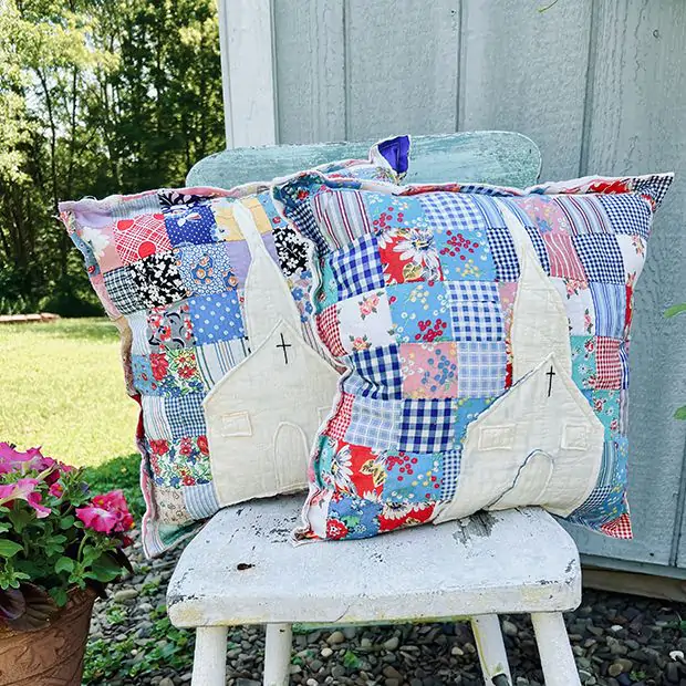 Patchwork Church Accent Pillow | Antique Farmhouse