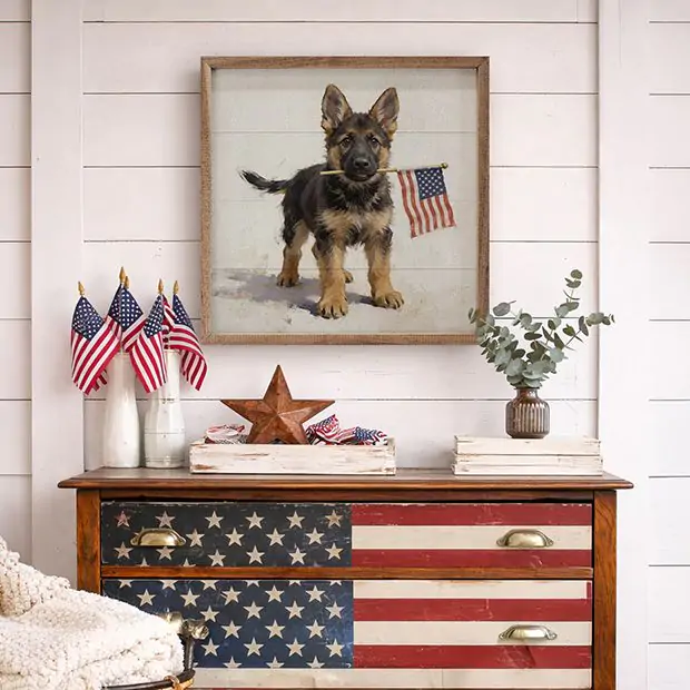 Patriotic Pets German Shepherd Framed Wall Decor | Antique Farmhouse