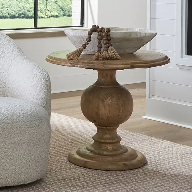 Pedestal Base Round Side Table Antique Farmhouse