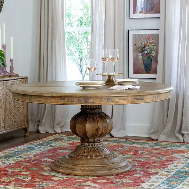 Pine Pedestal Dining Table with Extender Antique Farmhouse