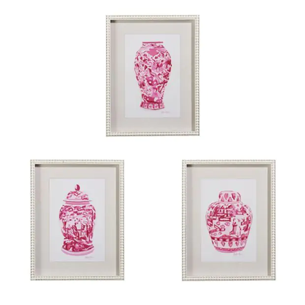 Pink Ginger Jar Framed Wall Art Set of 3 | Antique Farmhouse