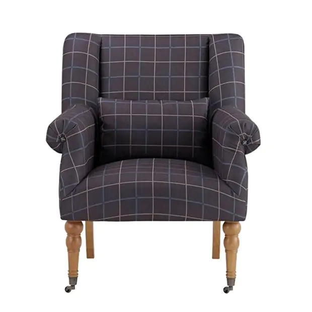 Plaid Upholstered Arm Chair Antique Farmhouse