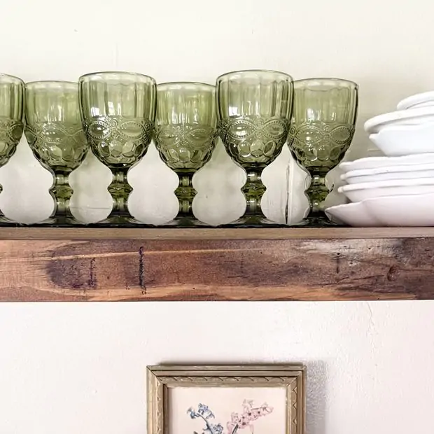 Pressed Green Glass Goblet Set of 4 | Antique Farmhouse