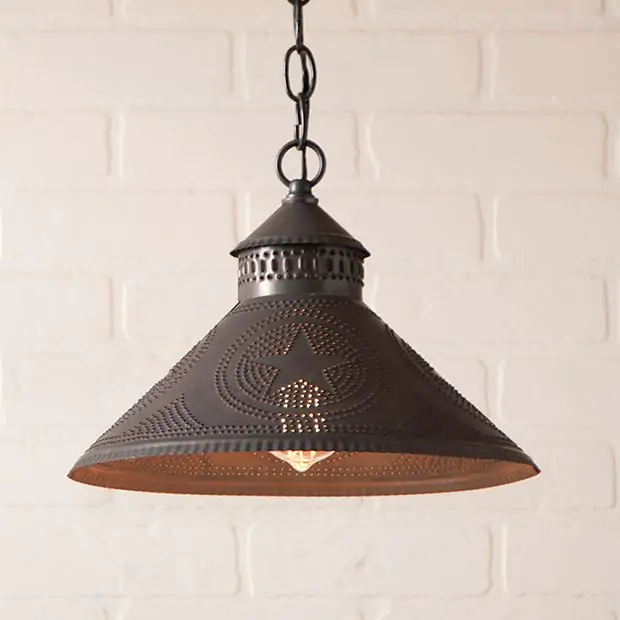 Punched Tin Shade Light Antique Farmhouse