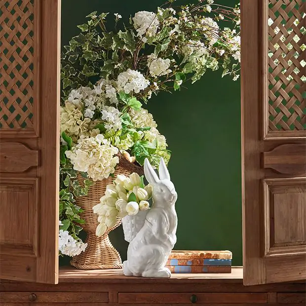 Rabbit Figure with Backpack Planter | Antique Farmhouse