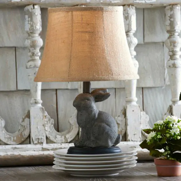 Rabbit Lamp On Round Base Antique Farmhouse