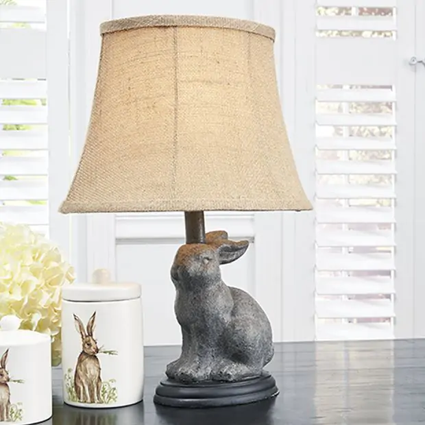 Rabbit Lamp On Round Base Antique Farmhouse
