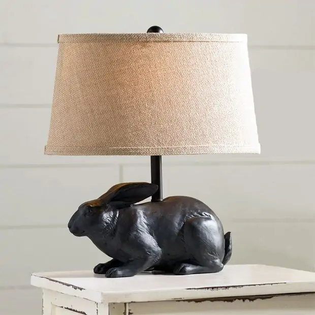 Rabbit Table Lamp With Burlap Shade Antique Farmhouse