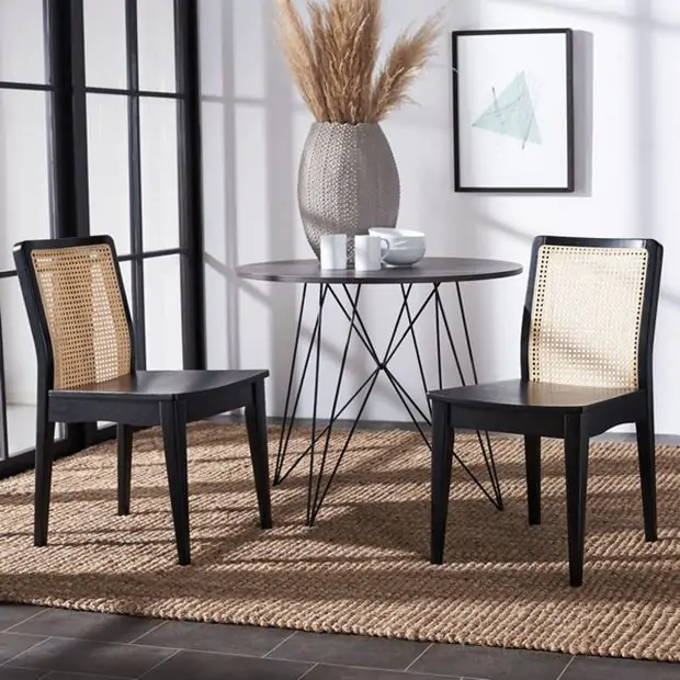 Rattan Back Dining Chair Set of 2 Antique Farmhouse