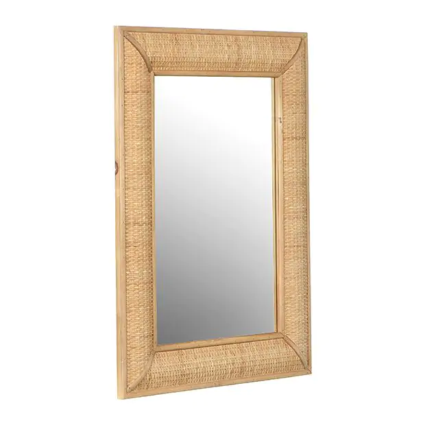 鏡 Vintage Rattern Mirror Rattan Detail Wall Mirror | Antique Farmhouse