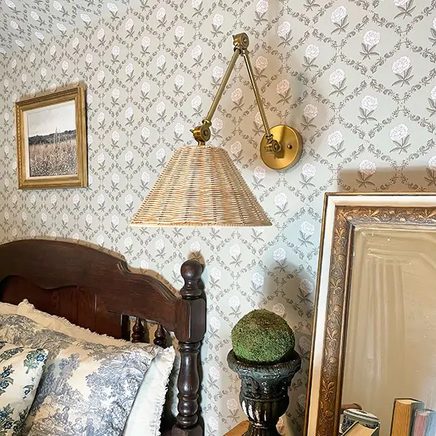 Storied Home Coastal Adjustable Wall Sconce with Neutral Beige Rattan Shades Gold