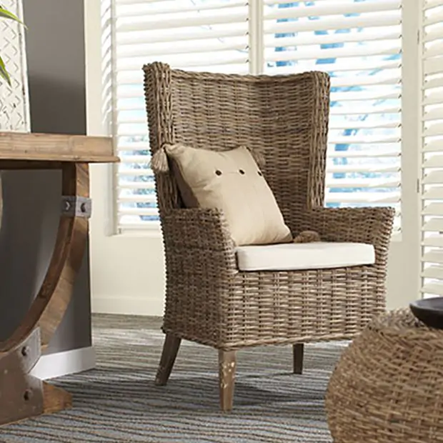 Living Room Woven Wingback Chair Rattan Wingback Chair With