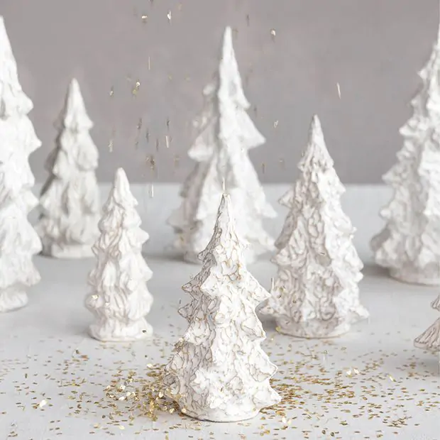 Reactive Glaze White Stoneware Christmas Trees Set of 3 | Antique