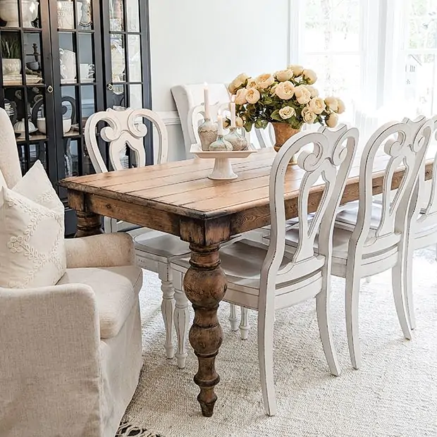 Reclaimed Pine Turned Leg Dining Table | Antique Farmhouse