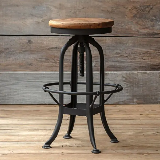 Reclaimed Wood Industrial Factory Stool Antique Farmhouse