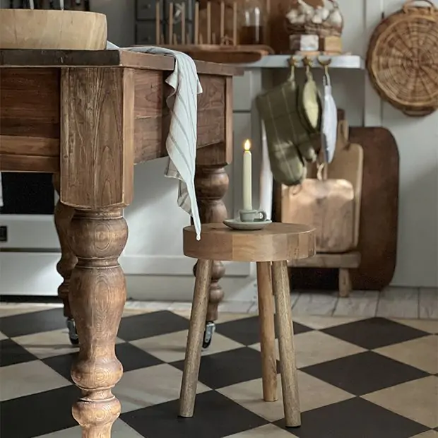 Reclaimed Wood Primitive Accent Stool Antique Farmhouse