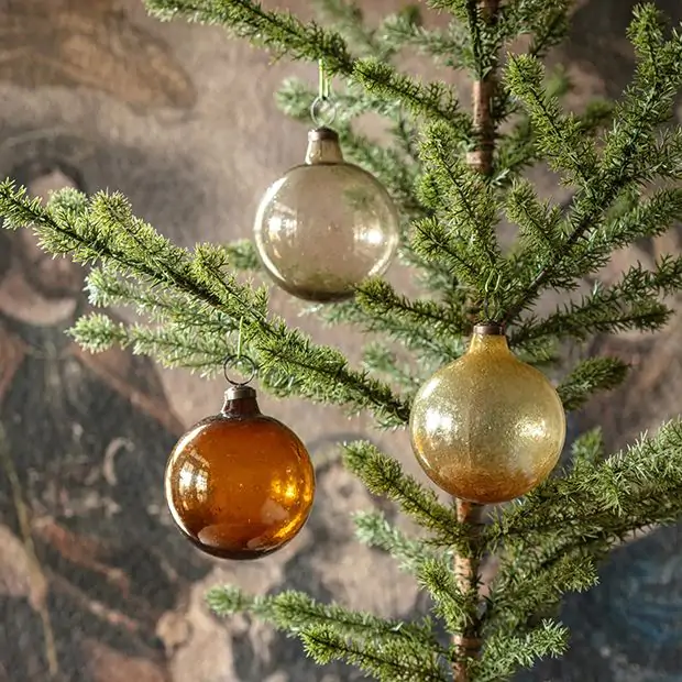Recycled Amber Glass Assorted Ball Ornaments Set of 3 | Antique