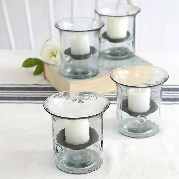 Recycled glass tea light holders top
