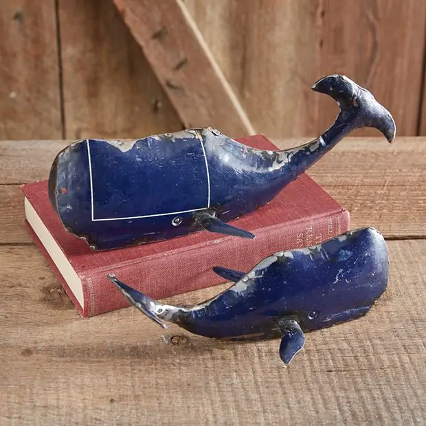 Recycled Metal Whale Figures Set of 2 | Antique Farmhouse